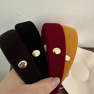 Classic velvet headband set with vintage gold metal buckles in black burgundy and yellow
