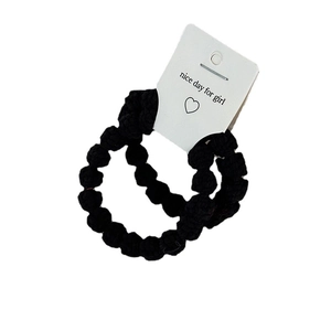 Set of two black high-elasticity bubble knit hair scrunchies with white paper tags
