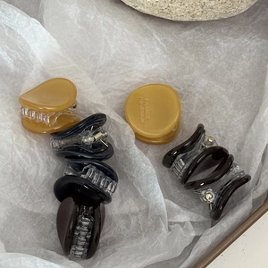Mini acetate hair claw clips set in amber and blue with France Handmade gold labeling