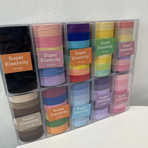 Detailed view of candy color hair ties in gift boxes with high elasticity feature