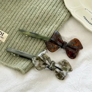 Elegant Acetate Marble Pattern 3D Bow Hair Clip French Style Sweet Korean Spring Clip For Women Daily Hair Accessories