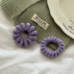 Elastici per capelli a spirale viola in maglia con design a cavo telefonico da donna