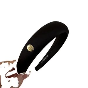 Serre-tête en satin noir style français avec rembourrage épais et boucle dorée