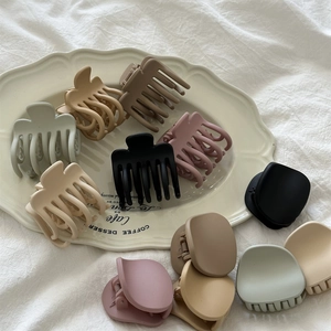 Matte finish hair claw clip set in Morandi colors displayed on a white decorative plate