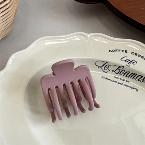 Morandi pink matte octopus claw clip for high ponytail on a decorative cream plate