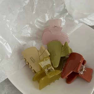 Five pieces of Morandi colors matte small triangular hair claws in a white ceramic bowl
