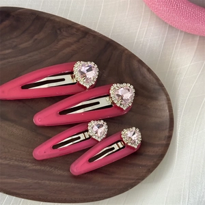 Damen Süßes Herz Strass Haarklammern Rosa Rosarot Jelly Legierung BB Clips Mode Mädchen Haarnadeln Zubehör Party Styling Dekor