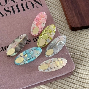Sweet Acetate Oval Duckbill Hair Clip Mermaid Gold Flake Checkerboard Pattern Hair Pin For Women Girls Fashion Accessory