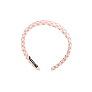 Cerchietto fatto a mano con motivo a quadretti rosa per donna in cotone su bianco