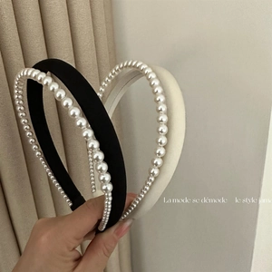 Elegant Double Layer Artificial Pearl Headband Satin Fabric High Brightness Artificial Pearl Hair Hoop Vintage French Style Women Hair Accessories