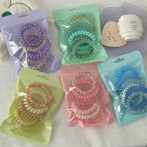 Candy Color Telephone Wire Hair Ties For Women Spiral Hair Rings No Crease Elastic Hair Bands Resin Hair Accessories