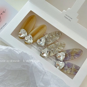 Elegant Cellulose Acetate Oval Hair Clip Heart Rhinestone France Handmade Marble Pattern Duckbill Hairpin For Women