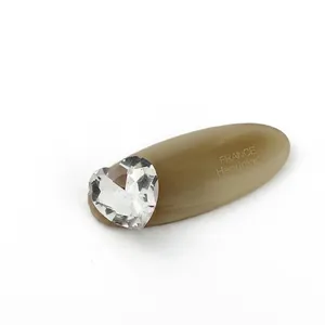 Elegant khaki acetate hair clip with large crystal heart and handmade text engraving