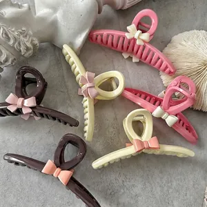 Sweet Bow Knot Hair Claw Resin Shark Clip Elegant Hair Catch Minimalist Hairpin For Women French Vintage Style Hair Accessories