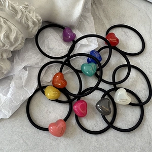 Colorful heart-shaped elastic hair ties set with acrylic pendants in various colors