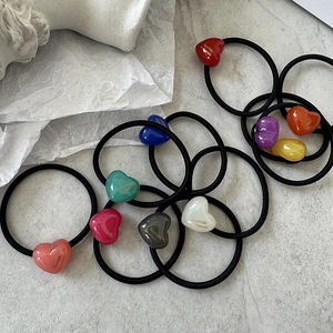 French style colorful heart elastic hair ties set for minimalist ponytail styling