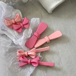 Pince à Cheveux Nœud Rose Doux Plastique Bec de Canard Pince à Frange Élégante Épingle Latérale Style Coréen Accessoires Cheveux
