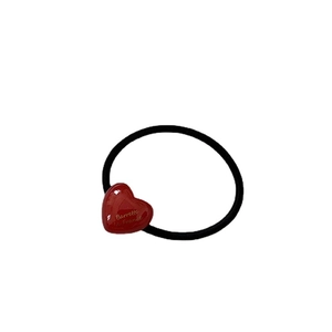 French style hair tie with black elastic band and red heart pendant for women