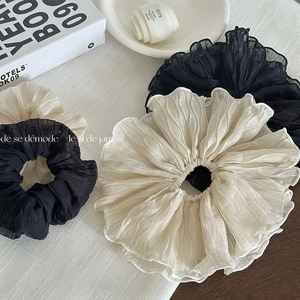 Chouchou Plissé Surdimensionné de Style Coréen Attache de Cheveux en Tissu Vintage Grand Bandeau Élastique à Volants pour Accessoires de Cheveux Femme Mode
