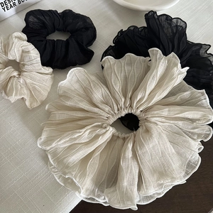 Lot de chouchous plissés surdimensionnés en mousseline noir et blanc cassé pour cheveux