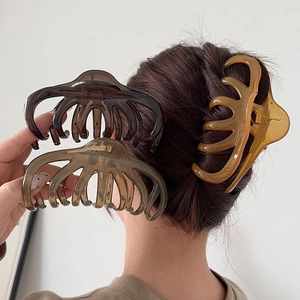 Translucent amber daisy hair claw clips for thick hair, set of three stylish large shark clips