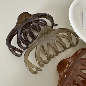 Detailed set of three translucent octopus-style hair claws in brown and amber tones