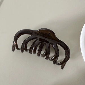 Deep brown translucent octopus hair claw clip with glossy finish for thick hair