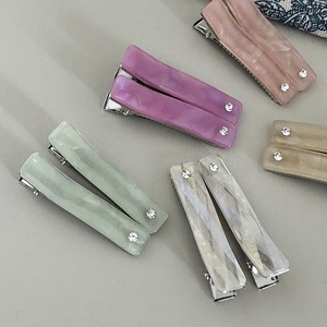 Minimalist marble pattern acetate hair clips with crystal accents in five assorted colors