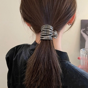 Silver metallic spiral hair claw clip with minimalist layered design for high ponytail styling