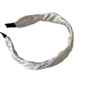 Serre-tête en satin de style français pour femme avec perles élégantes et torsade champagne