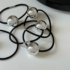 High Elastic Hair Ties For Women Silver Mirror Bead Scrunchies Ponytail Holder Minimalist Fashion Hair Accessories Jewelry