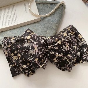 Floral multilayer bow hair clip with vintage Monet style pattern on fabric