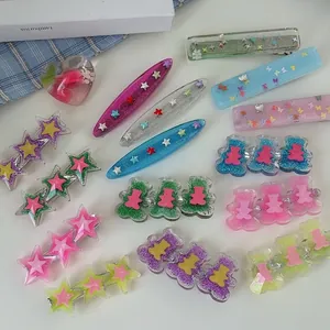 Mignonnes Pinces à Cheveux Y2K en Résine Étoile Ours Doux Paillettes Macaron Épingles à Cheveux Colorées Accessoires pour Femmes
