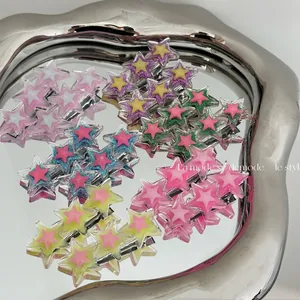 Barrettes à cheveux étoile Y2K en résine avec paillettes en diverses couleurs pastel
