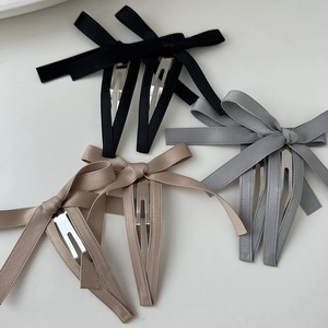 Set di fermagli per capelli con fiocchi in nastro di seta nero grigio e champagne