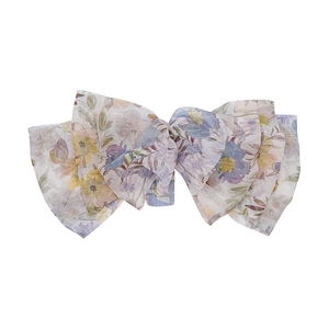 Elegant Monet garden floral multi-layer chiffon bow hair clip for women with watercolor print