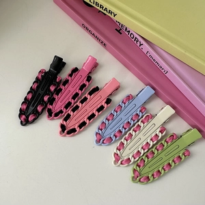Set de pinzas para el cabello Y2K dopamina de metal con cinta tejida de colores para mujer