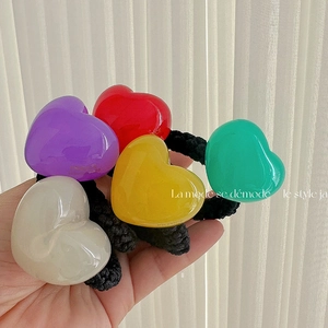 Jelly Heart Elastic Hair Ties Korean Sweet Candy Color Resin Heart Woven Hair Rope Scrunchies For Women Girls Daily Accessory