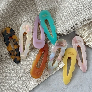 Women's Vintage Acetate Wave Edge Duckbill Hair Clip Handmade Marble Tortoise Pattern Hollow Water Drop Sweet Side Barrette