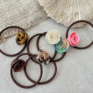 Elastici per Capelli in Stile Coreano con Rosa in Plastica Acetata per Donna Dolce Accessorio per Capelli Fatto a Mano