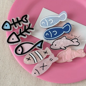 Cute cartoon fish hair clips set in marble textures and blue pink colors for girls