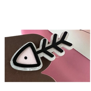 Cute pink fishbone hair clip with black border for girls, stylish acrylic hair accessory