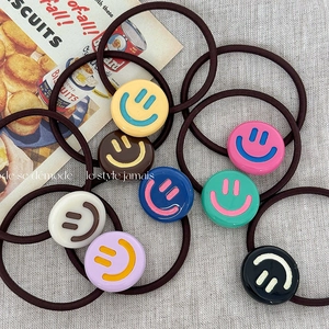 Lot de 8 élastiques à cheveux colorés avec visages souriants pour filles