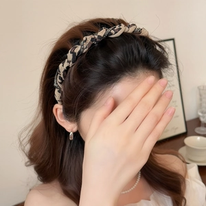 Leopard Print Fabric Wrapped Headband For Women With Rhinestones And Spikes Fashion Elegant Hair Accessory Hairband