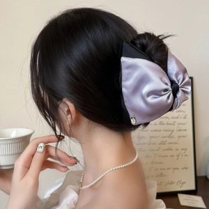 Elegant Satin Hair Claw Clip Color Blocking Large Shark Clip Double Layer Fan Shaped Hair Accessories For Women Daily Party