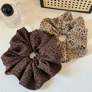 Large leopard print hair scrunchies in brown and khaki with high-elastic fabric design
