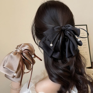 Pince à Cheveux Élégante en Satin avec Grand Nœud Pendentif en Künstliche Perle et Ruban Éclatant pour Femme Accessoires Cheveux Quotidiens