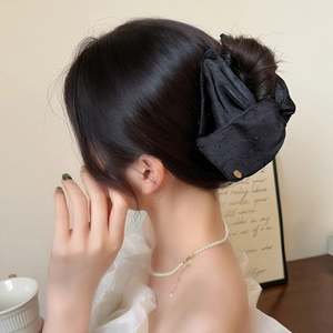 Grande pince à cheveux élégante en tissu noir avec détail doré pour femmes chic