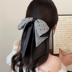 Elegant multi-layered striped and polka dot bow hair claw clip for women's hairstyle