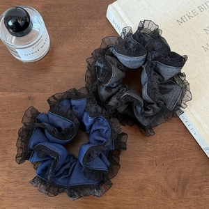 Lot de chouchous en dentelle bleu et gris anthracite pour la coiffure des femmes